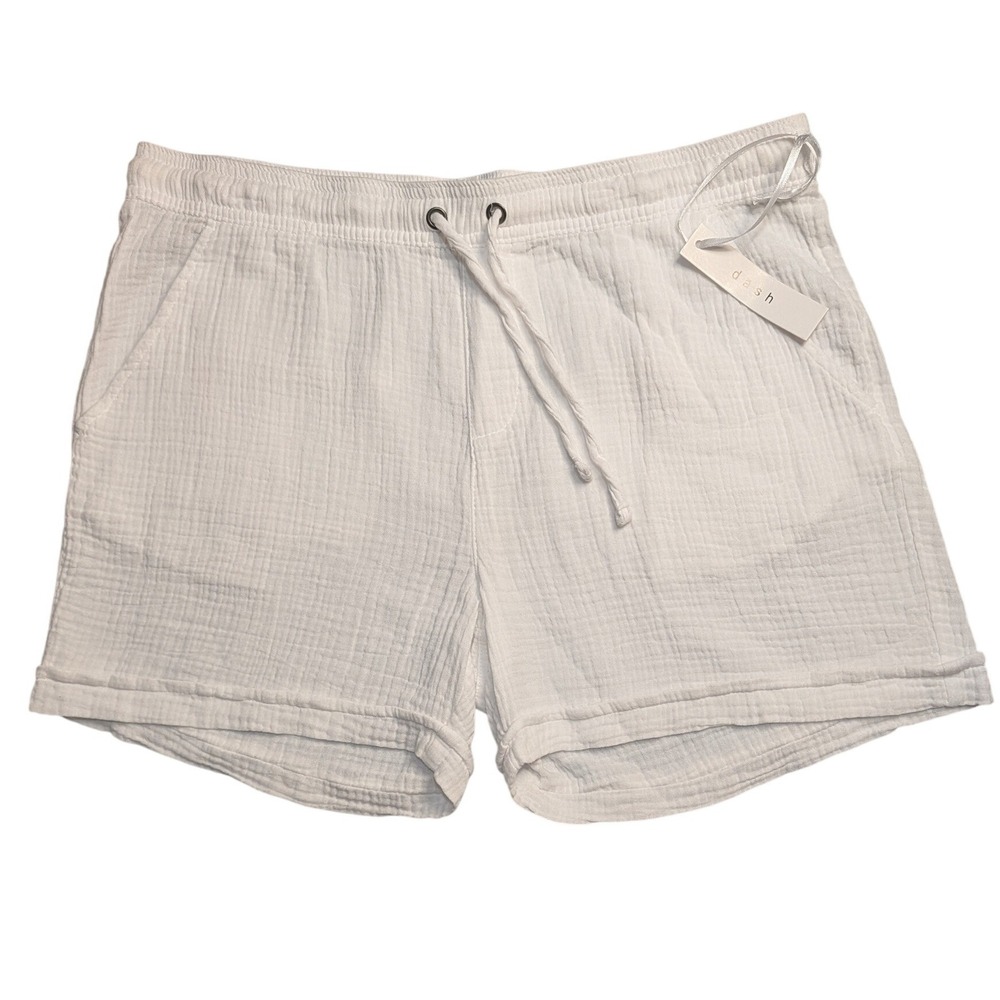 Dash Womens L White Cotton Gauze Lightweight 100% Cotton Drawstring Shorts  New